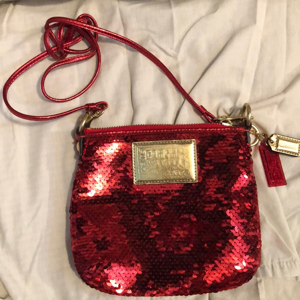 Coach Red Sequins Spotlight Poppy Crossbody Purse